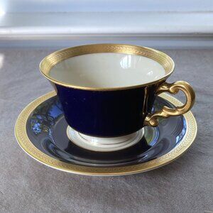 Rare & Elegant! Syracuse China Old Ivory Royal Court Cup & Saucer Set, Navy Blue